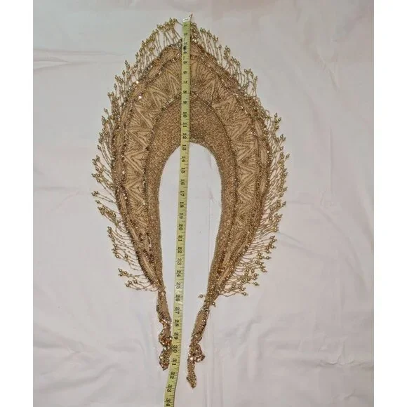 Gold Beaded Fringe Shawl Wrap New Years Christmas Party Festive - Picture 10 of 12